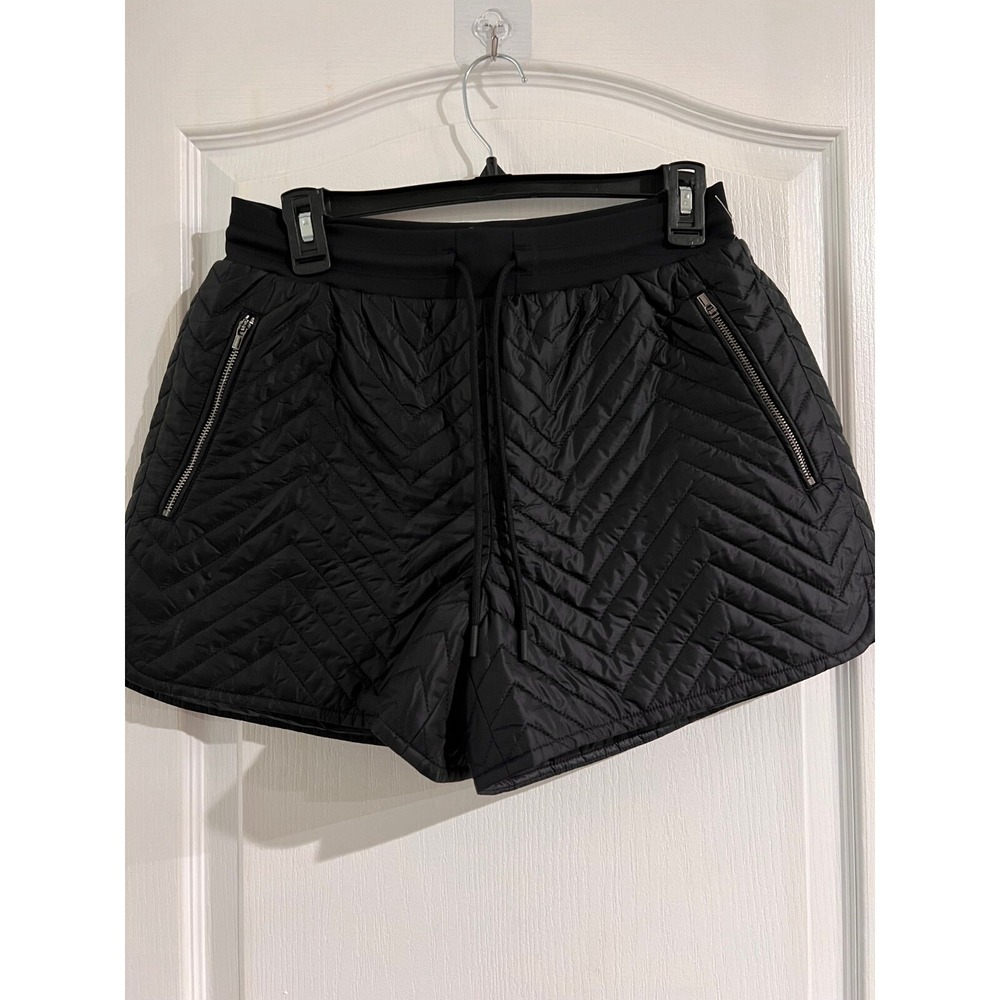 Athleta Black Quilted Chevron Puffer Shorts Womens Size 2 Drawstring Zip Pockets